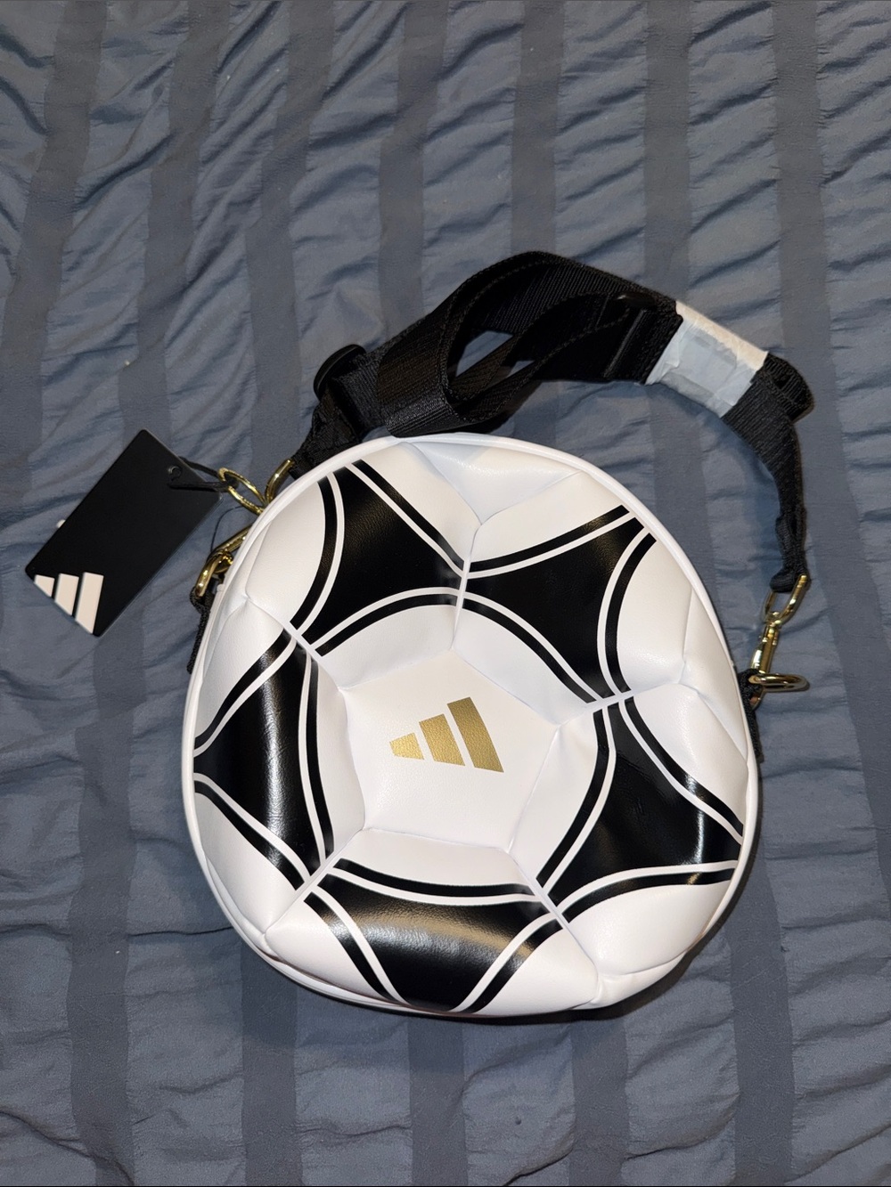 adidas White Black Soccer Ball Crossbody with Gold Logo NEW